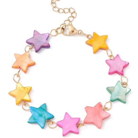 NWOT Natural Shell Star Link Bracelet,  Stainless Steel - Picture 1 of 3